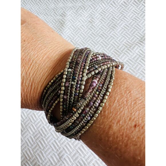 Vintage Beaded Cuff Bracelet Lot – Y2K Memory Wire Boho Jewelry – Set of 3 - Picture 2 of 13